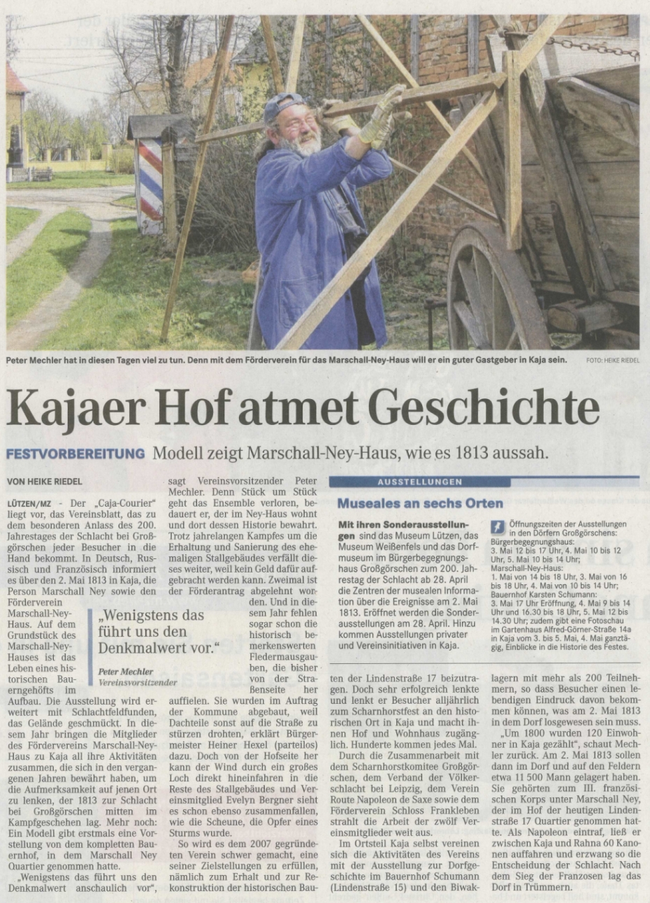”Kajaer Hof atmet Geschichte” Mitteldeutsche Zeitung vom 24.04.2013
