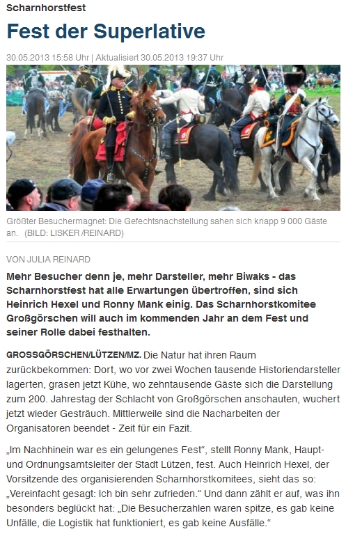 ”Fest der Superlative” Mitteldeutsche Zeitung vom 31.05.2013