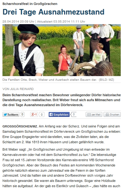 ”Drei Tage Ausnahmezustand” Mitteldeutsche Zeitung vom 29.04.2014
