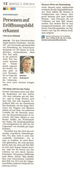 ”Personen auf Eröffnungsbild erkannt” Mitteldeutsche Zeitung vom 02.06.2014