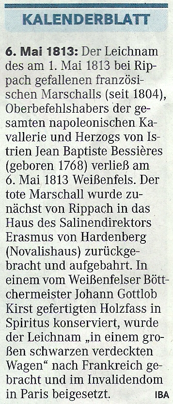 ”Kalenderblatt 06.05.1813” Mitteldeutsche Zeitung vom 06.05.2013