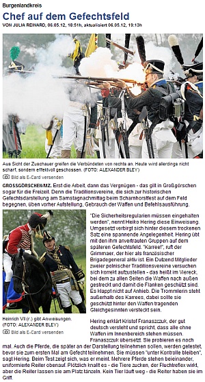 ”Chef auf dem Gefechtsfeld” Mitteldeutsche Zeitung vom 07.05.2012” 