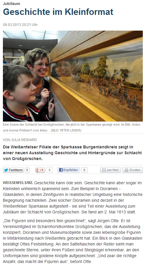 ”Geschichte im Kleinformat” Mitteldeutsche Zeitung vom 09.03.2013