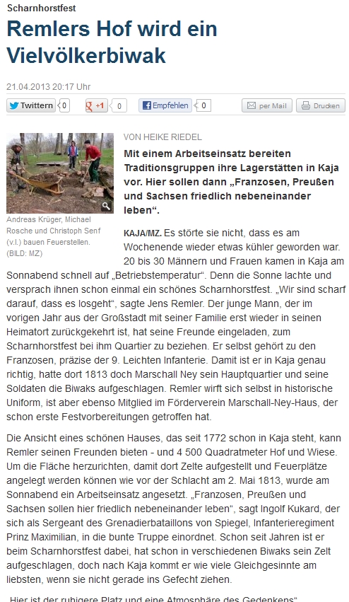 ”Remlers Hof wird ein Vielvölkerbiwak” Mitteldeutsche Zeitung vom 22.04.2013