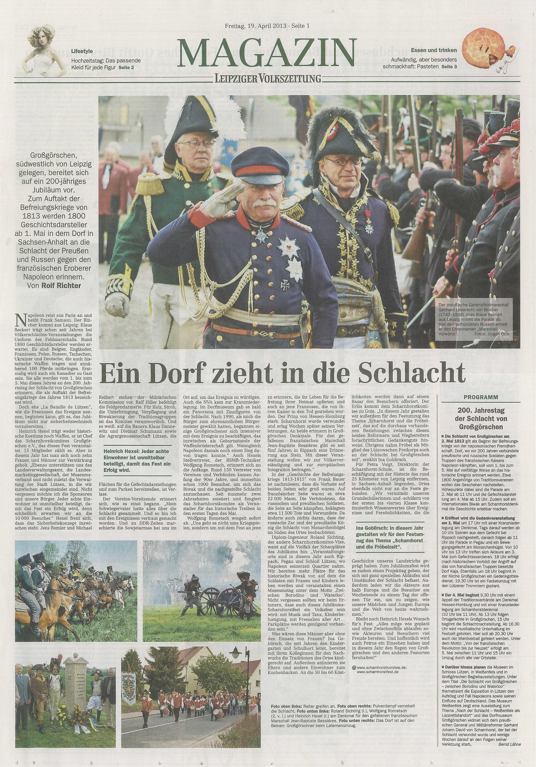 ”Ein Dorf zieht in die Schlacht” Leipziger Volkszeitung vom 19.04.2013